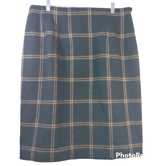 Halston Lifestyle Black Brown Windowpane Wool Toggle Closure Wrap Skirt Size 18 - Picture 2 of 10